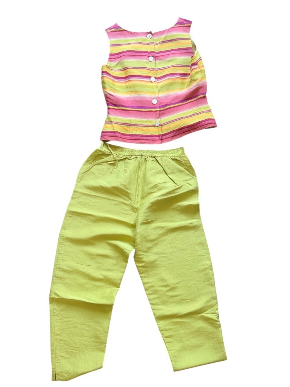 Positive Attitude Pink & Yellow Striped Button Tank with Lime Green set